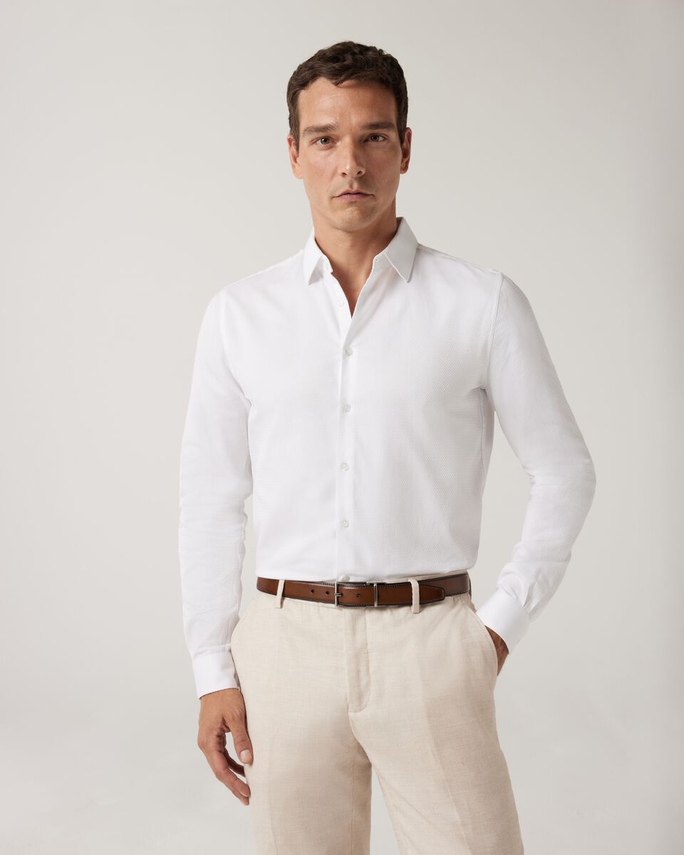 Slim Fit Long Sleeve Textured Dress Shirt, White, hi-res